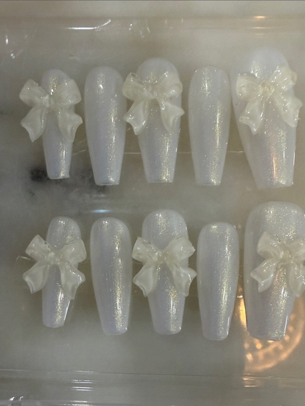 Pearl White 3D Bow Press-On Nails for Women Size XS